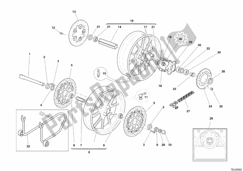 Todas as partes de Rodas do Ducati Superbike 999 R USA 2006